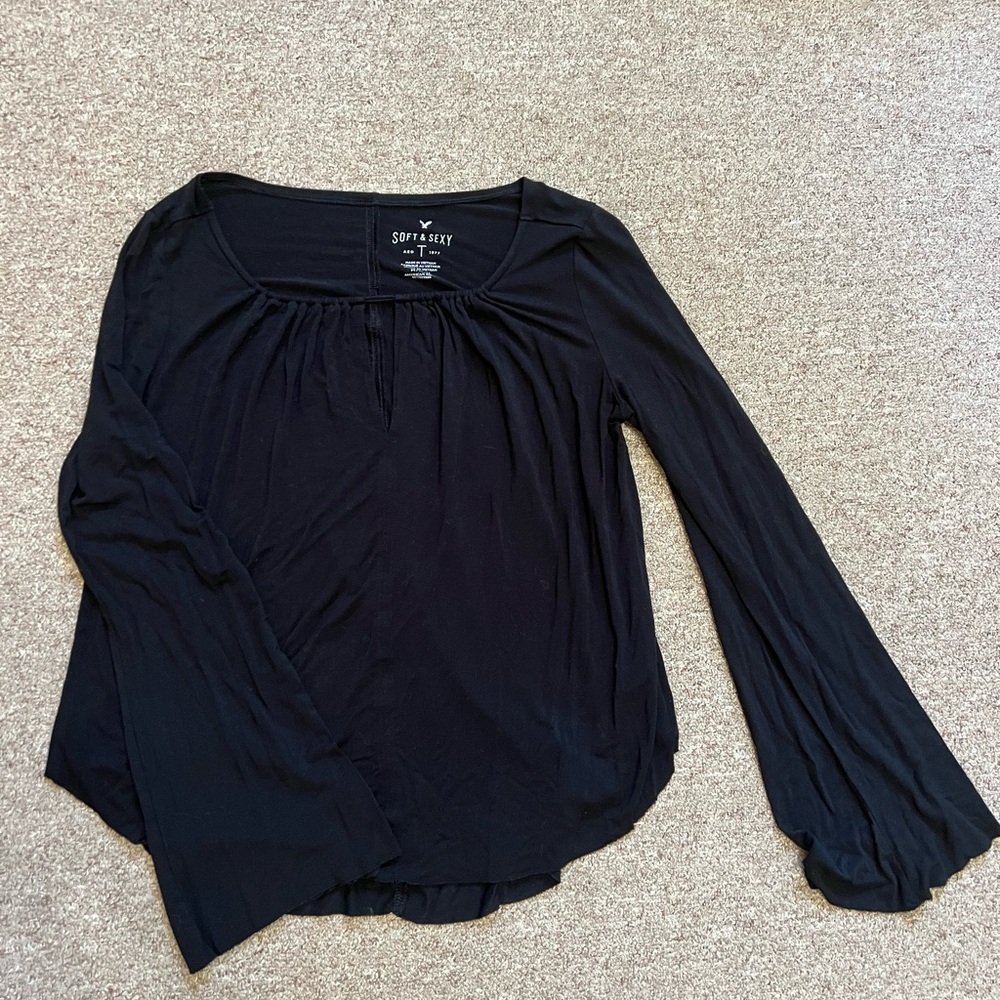 American Eagle Outfitters Black Relaxed Long Sleeve Blouse